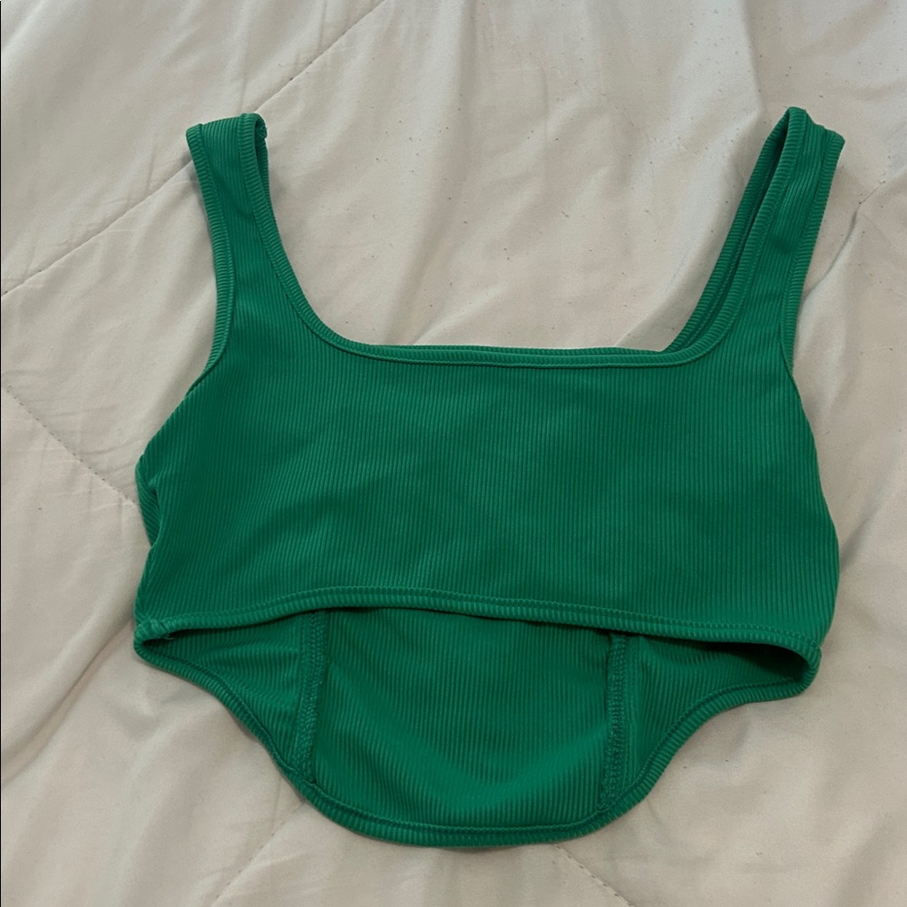 Green Ribbed Crop Top - Picture 2 of 2